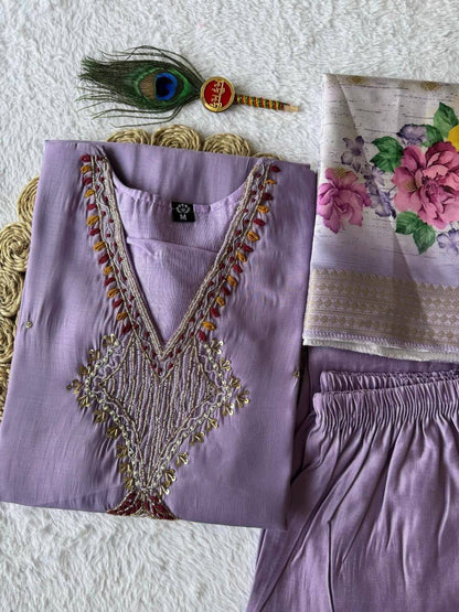 Laksharaa Sarees Premium Lavendar Purple Chanderi Silk Kurti Set Lavender Purple
