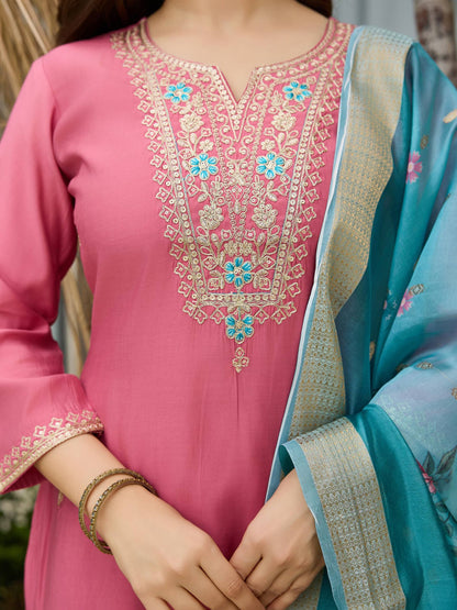 Laksharaa Sarees Baby Pink Comfy Kurtis Set Embroidery Detail