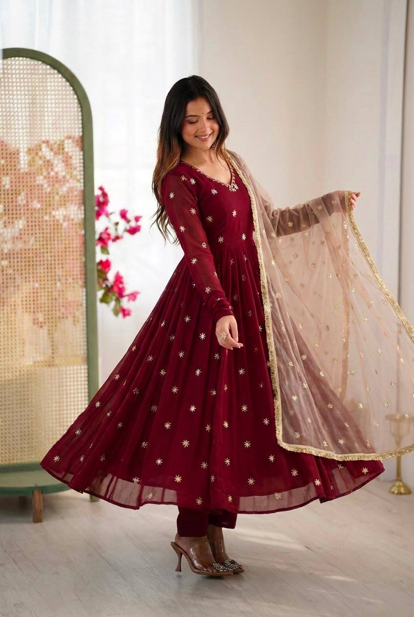 Laksharaa Sarees SHAHI — Georgette Anarkali Suit Burgundy