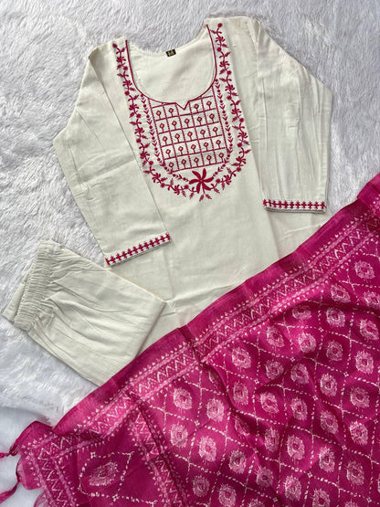 Laksharaa Sarees White x Pink Kurti Suit Off-White Front View