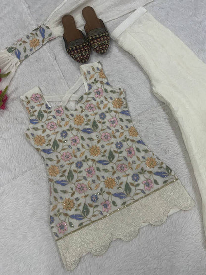 Laksharaa Sarees DILARA - Shimmer Sharara Suit Off-White Flat Lay Top and Sharara