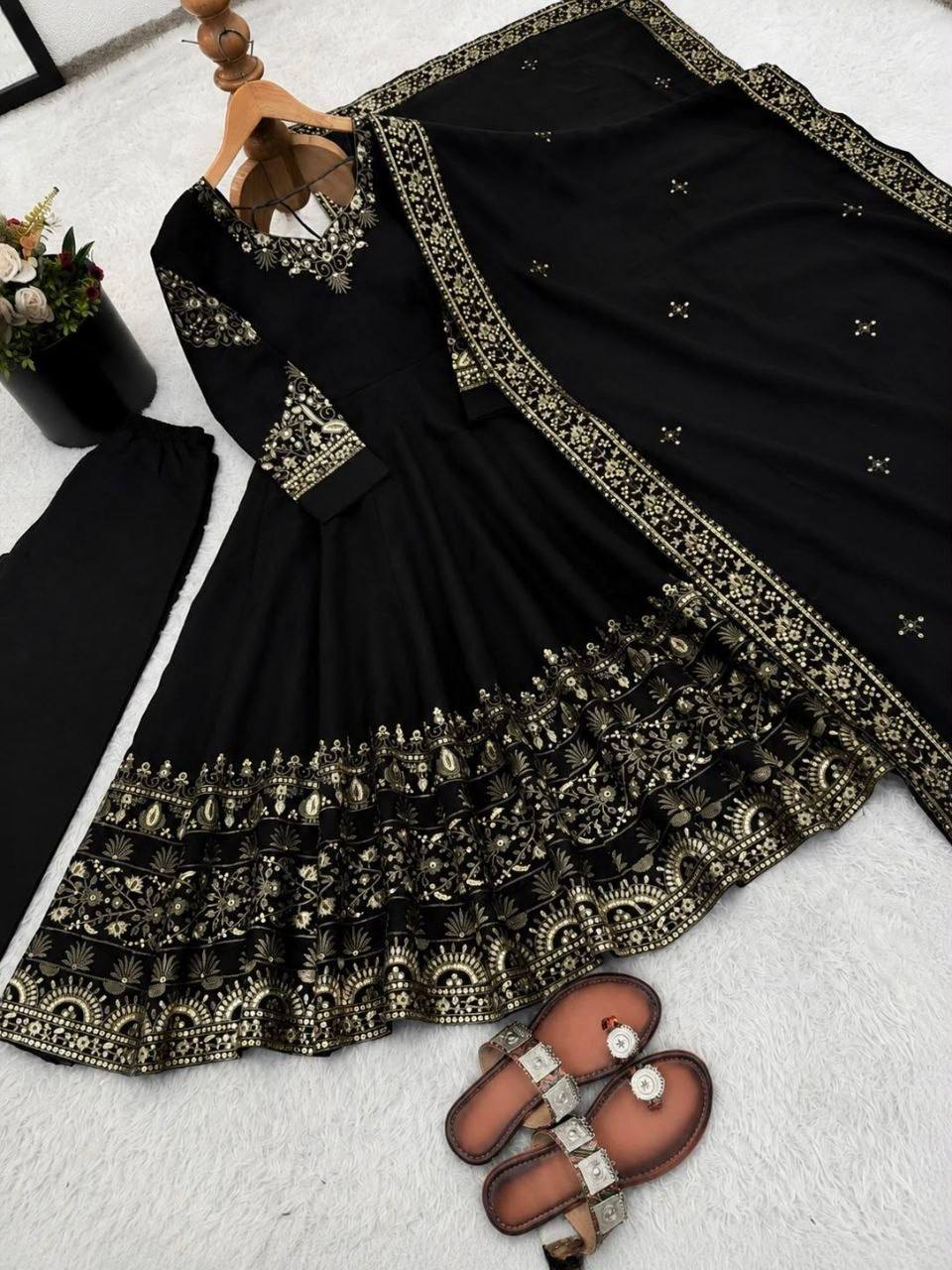 Laksharaa Sarees Black Anarkali Suit Flat Lay Front View