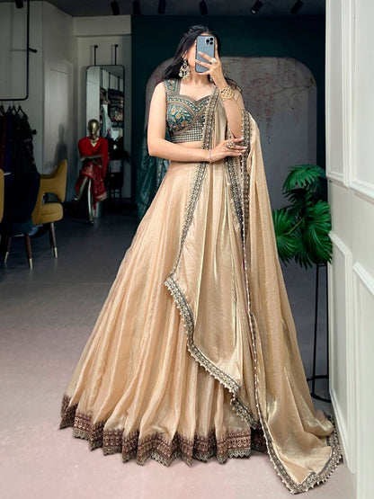 Laksharaa Sarees KIRAVANI — shimmer Silk lehenga Champagne Front View with Dupatta