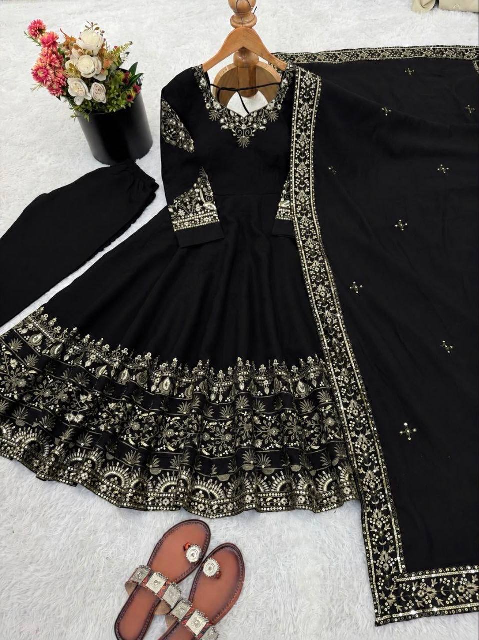 Laksharaa Sarees Black Anarkali Suit Flat Lay Front View