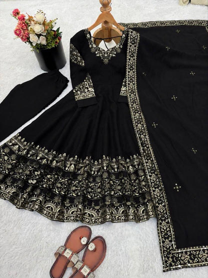 Laksharaa Sarees Black Anarkali Suit Flat Lay Front View