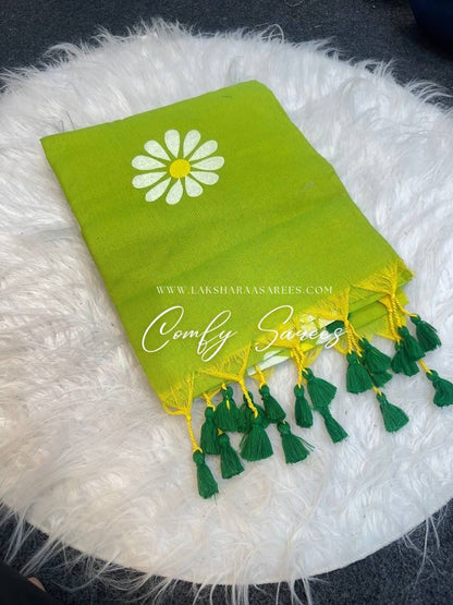 Laksharaa Sarees DAISY — floral kadhi saree Lime Green