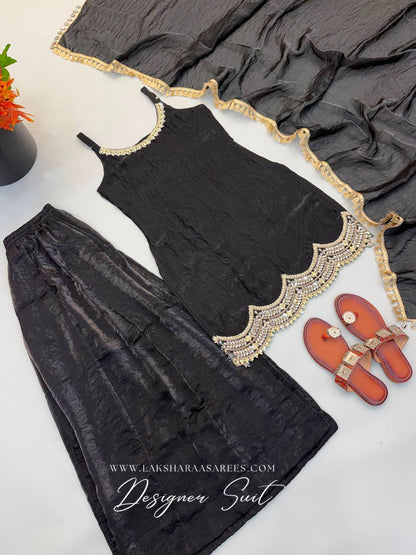 Laksharaa Sarees ALIZA Shimmer Sharara Suit Black Flat Lay