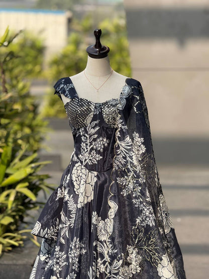 Laksharaa Sarees DIANA - Black Corset Style Partywear Lehenga Front View