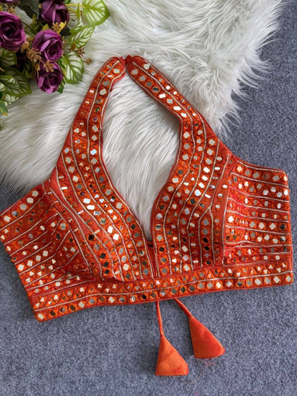 Laksharaa Sarees Readymade Halter top mirrors work blouse Orange