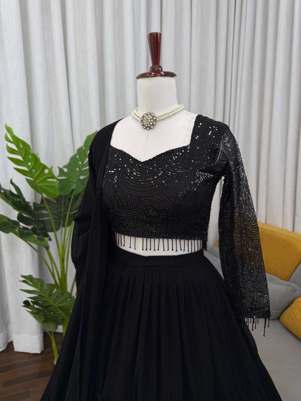 Laksharaa Sarees Black RUFFLE Georgette Lehenga Blouse Detail Side