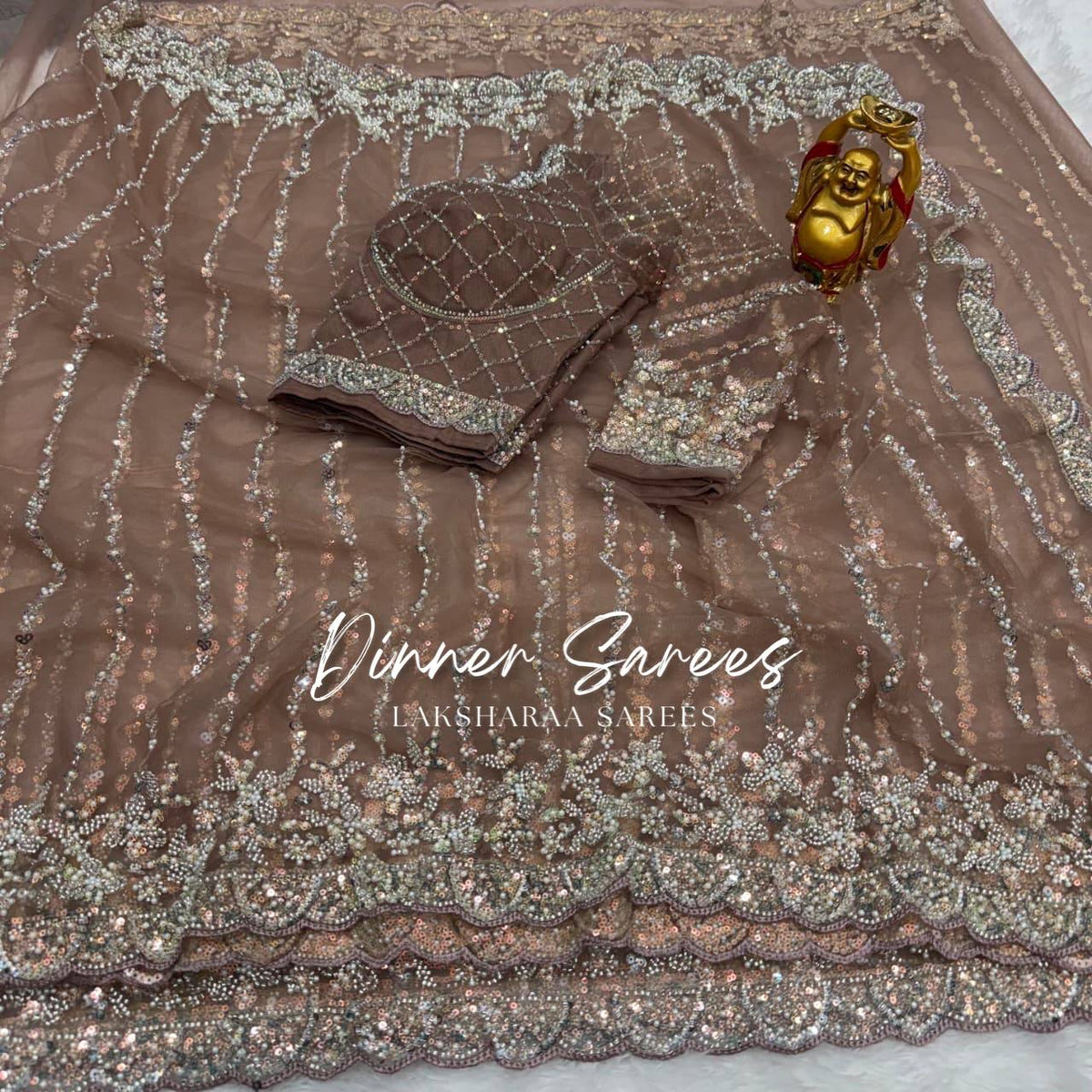 Laksharaa Sarees FREYA — Grand Partywear Saree with Pearl Work Light Brown