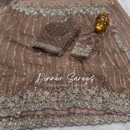 Laksharaa Sarees FREYA — Grand Partywear Saree with Pearl Work Light Brown