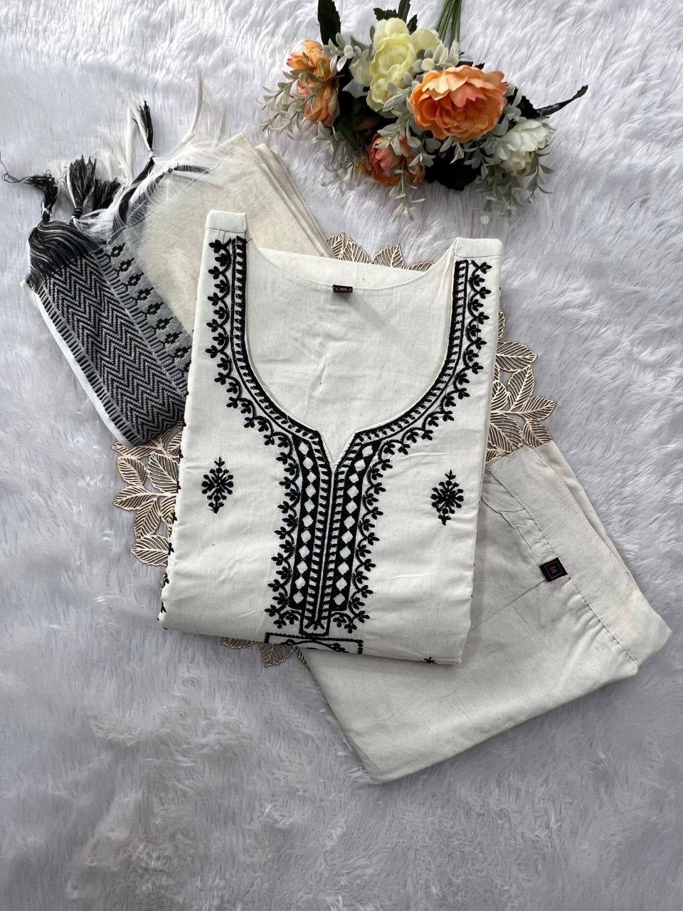 Laksharaa Sarees Festive Kadhi Cotton Kurti Set Off-White