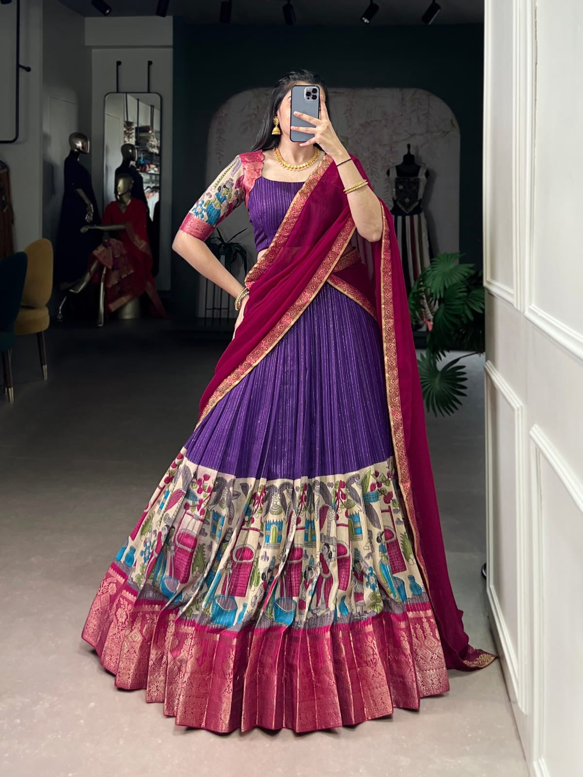 Chanderi Kalamkari Half Sarees Lehenga