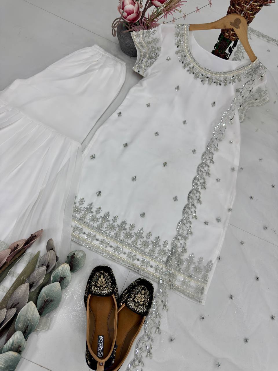 Laksharaa Sarees Premium Butter Silk Sharara White