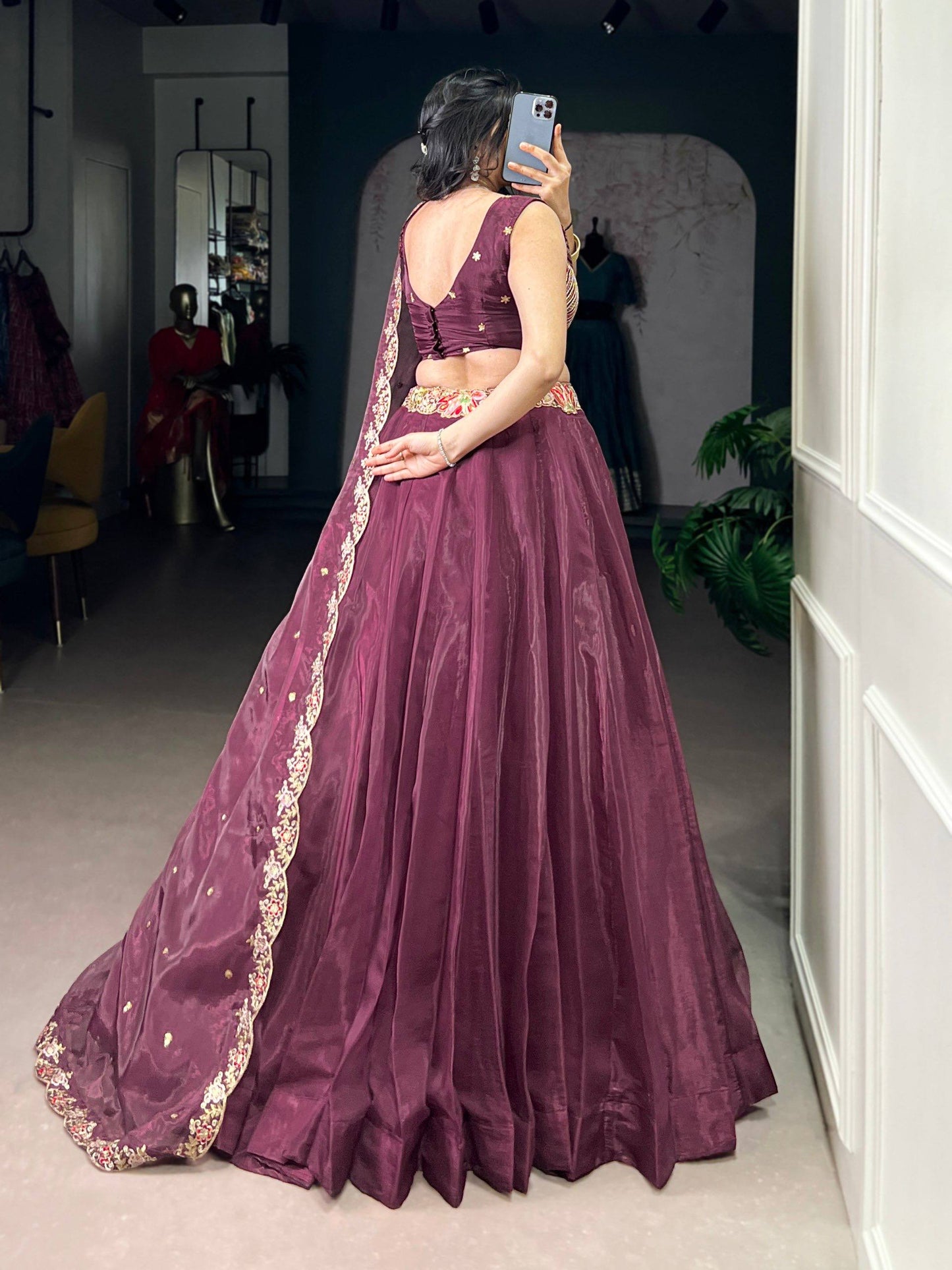 Laksharaa Sarees AVINA - Chanda Silk Lehenga Burgundy back view