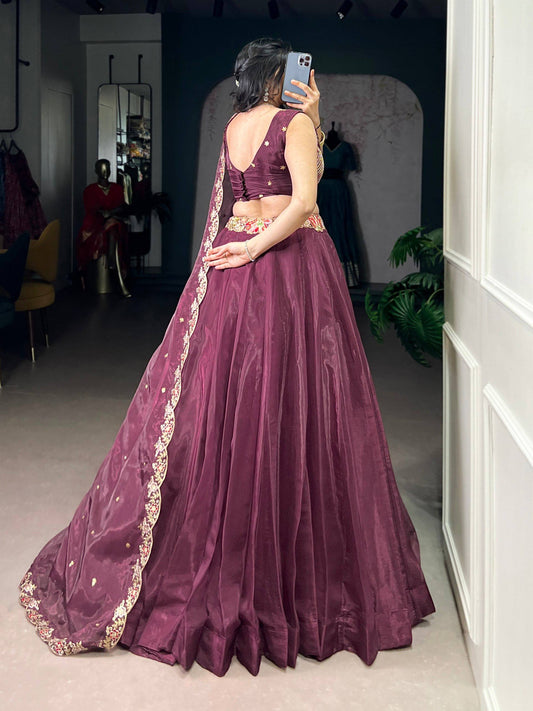 Laksharaa Sarees AVINA - Chanda Silk Lehenga Burgundy back view