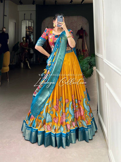 Laksharaa Sarees URVI - Kalamkari Half Sarees Lehenga Mustard Yellow