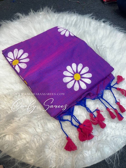 Laksharaa Sarees DAISY — floral kadhi saree Royal Purple