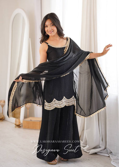 Laksharaa Sarees ALIZA Shimmer Sharara Suit Black Front View