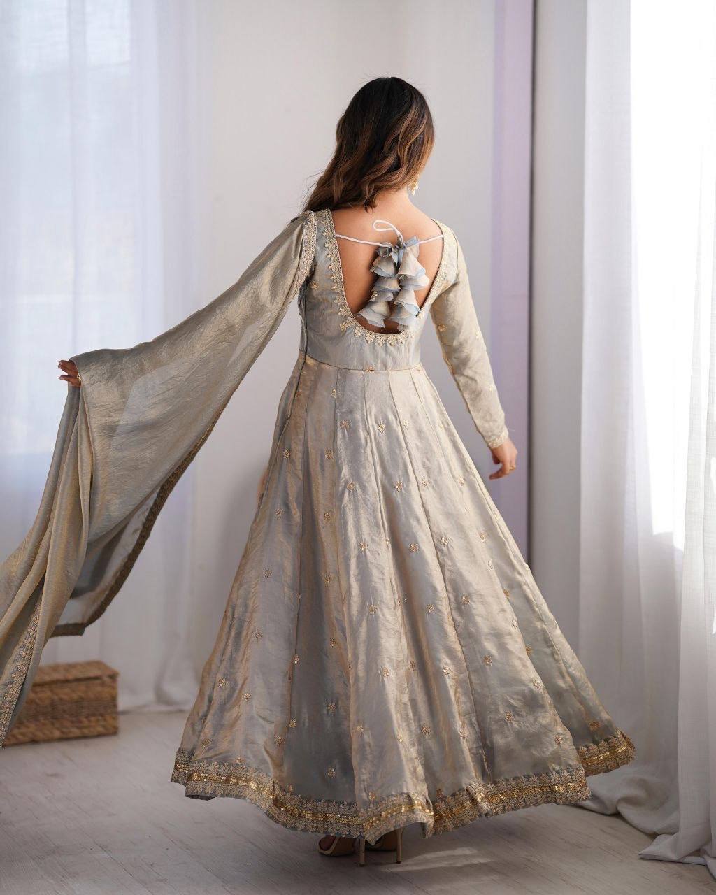 Laksharaa Sarees MIYAA — shimmer silk Anarkali suit Silver