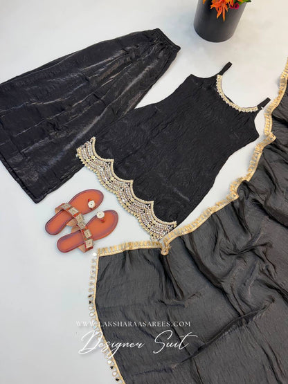 Laksharaa Sarees ALIZA Shimmer Sharara Suit Black Flat Lay