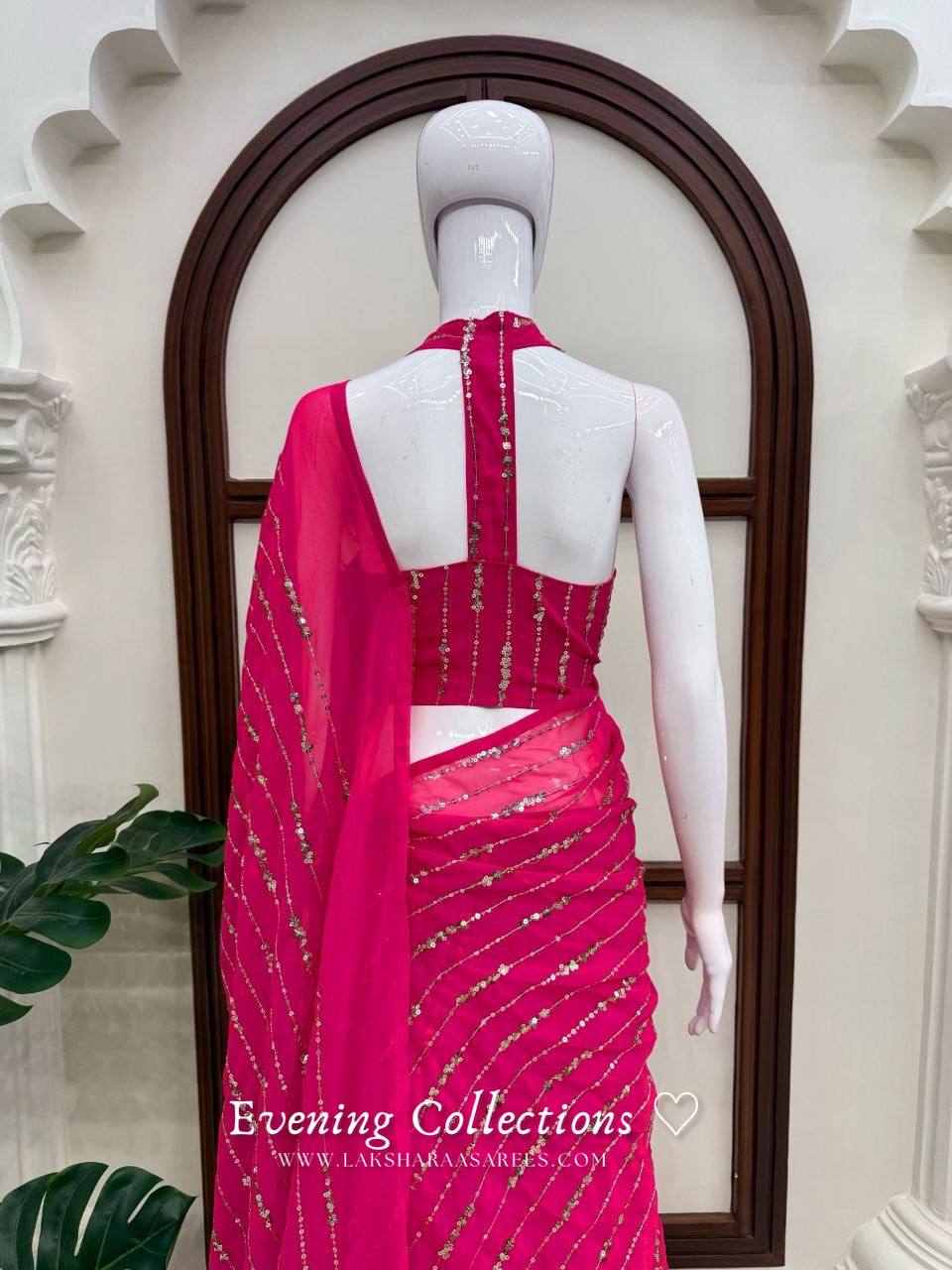 Laksharaa Sarees TALIA Lehenga Saree Hot Pink Back View