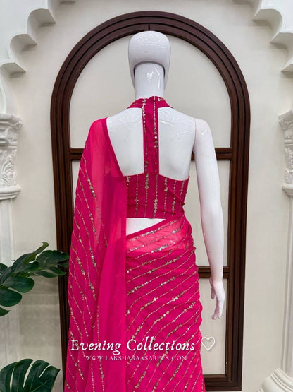 Laksharaa Sarees TALIA Lehenga Saree Hot Pink Back View
