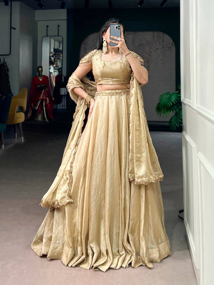 Laksharaa Sarees SAHANA — Metallic Shimmer Partywear Lehenga Champagne Gold