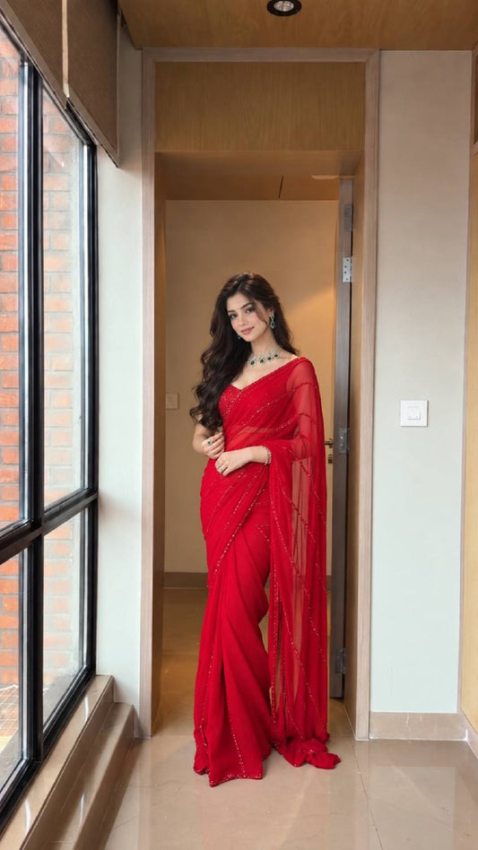 Laksharaa Sarees SELINA — Sequinned Georgette Dinner Saree Red