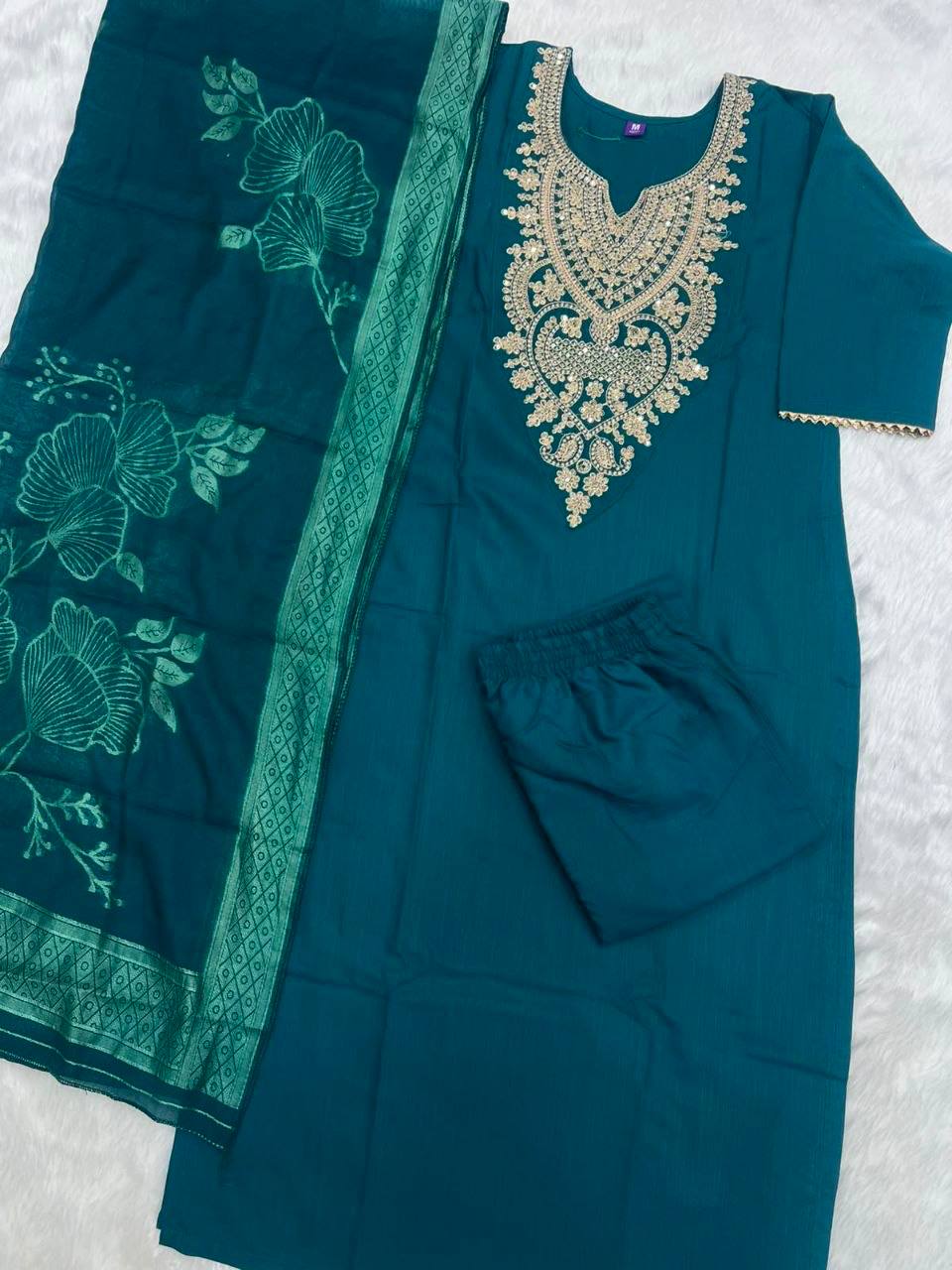 Laksharaa Sarees PATRICIA — cotton blend Kurti set Teal Front View