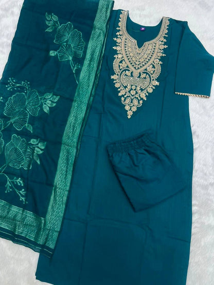 Laksharaa Sarees PATRICIA — cotton blend Kurti set Teal Front View