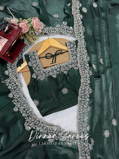 Laksharaa Sarees MEENA Grand Green Shimmer Saree Blouse on Hanger with Saree