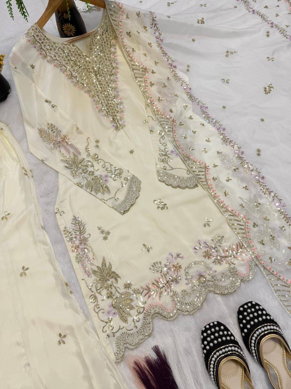 Laksharaa Sarees ARUSHI 2.0 Designer Suit Cream Detailed Embroidery