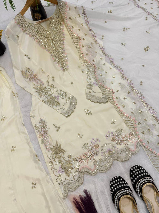 Laksharaa Sarees ARUSHI 2.0 Designer Suit Cream Detailed Embroidery