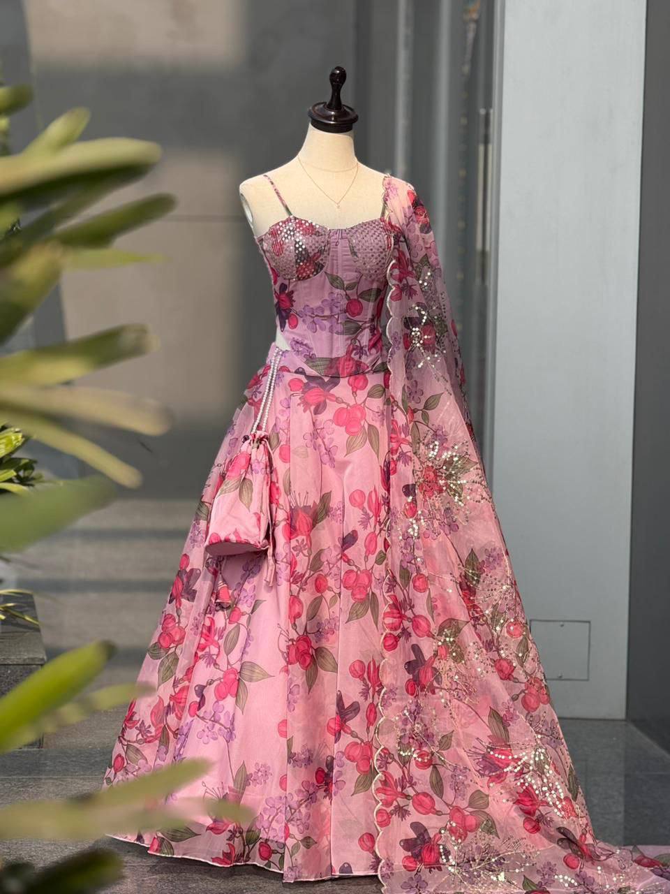 Laksharaa Sarees DIANA - DARK pink Corset Style Partywear Lehenga Dark Pink Full View