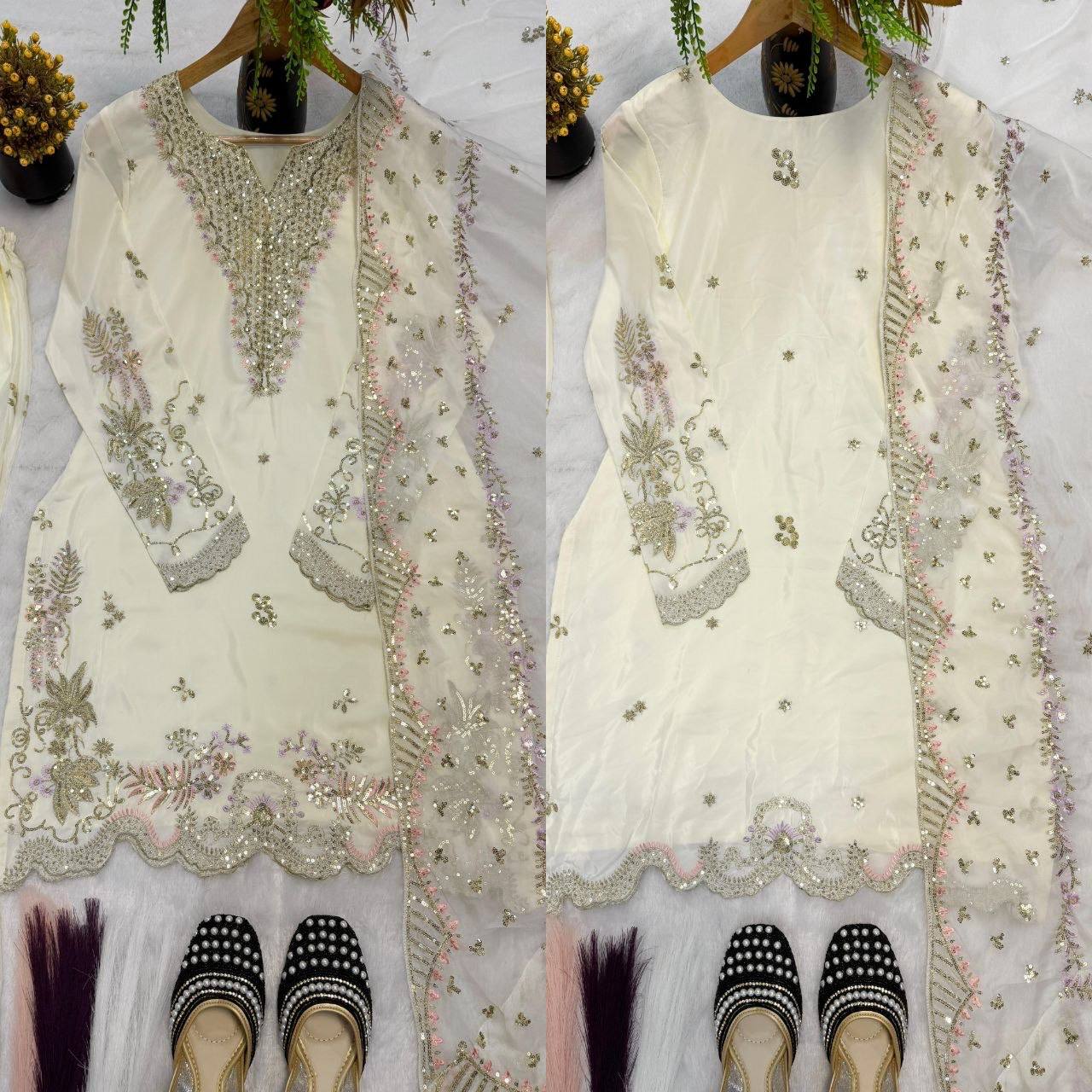 Laksharaa Sarees ARUSHI 2.0 Designer Suit Cream Flat Lay Front View