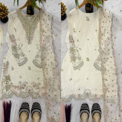 Laksharaa Sarees ARUSHI 2.0 Designer Suit Cream Flat Lay Front View