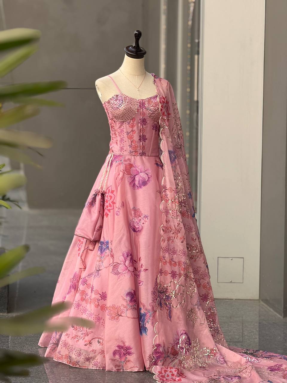 Laksharaa Sarees DIANA Pink Floral Corset Style Partywear Lehenga Full Length