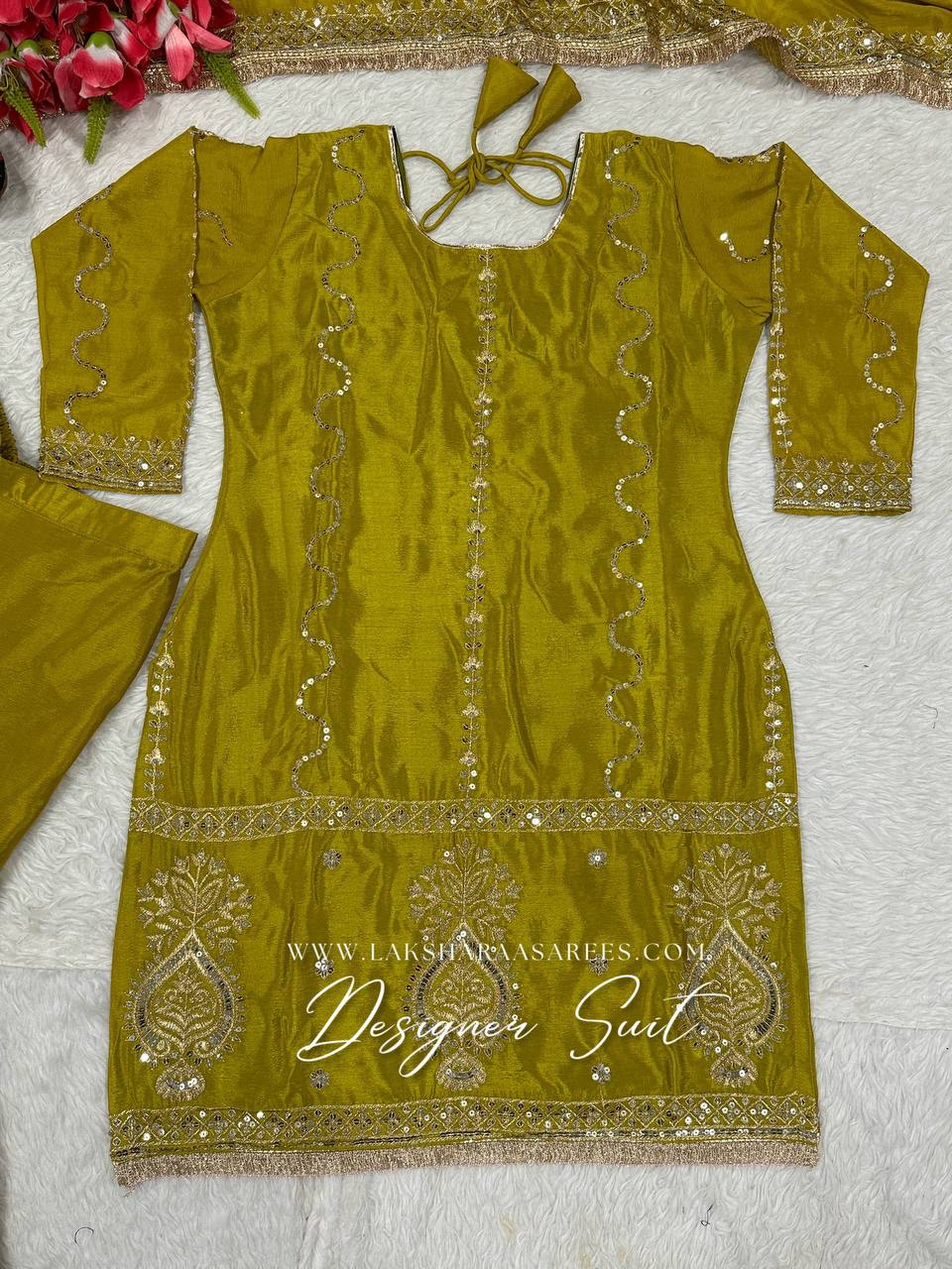 Laksharaa Sarees Abira Sharara Suit Olive Green Flat Lay Top Only