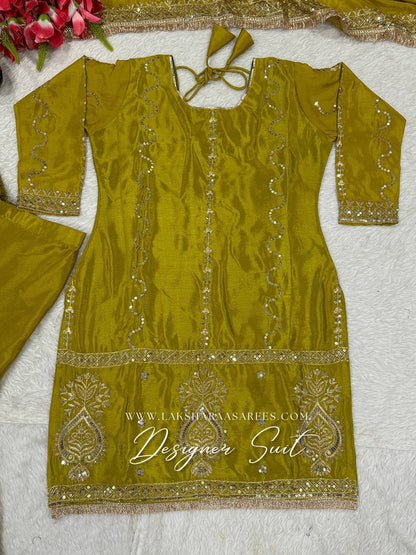 Laksharaa Sarees Abira Sharara Suit Olive Green Flat Lay Top Only
