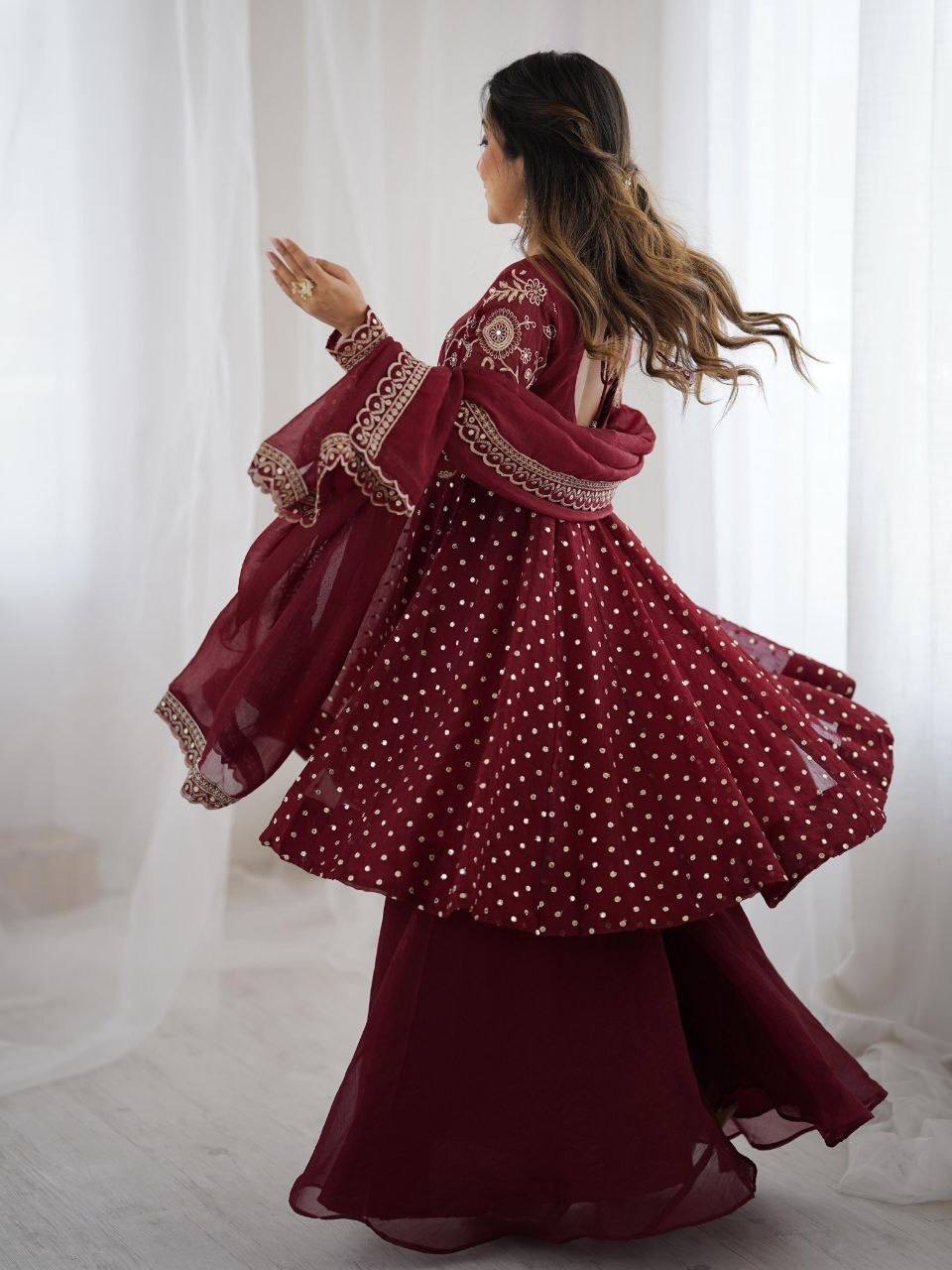 Laksharaa Sarees ZARINA Peplum crunchy suit Burgundy