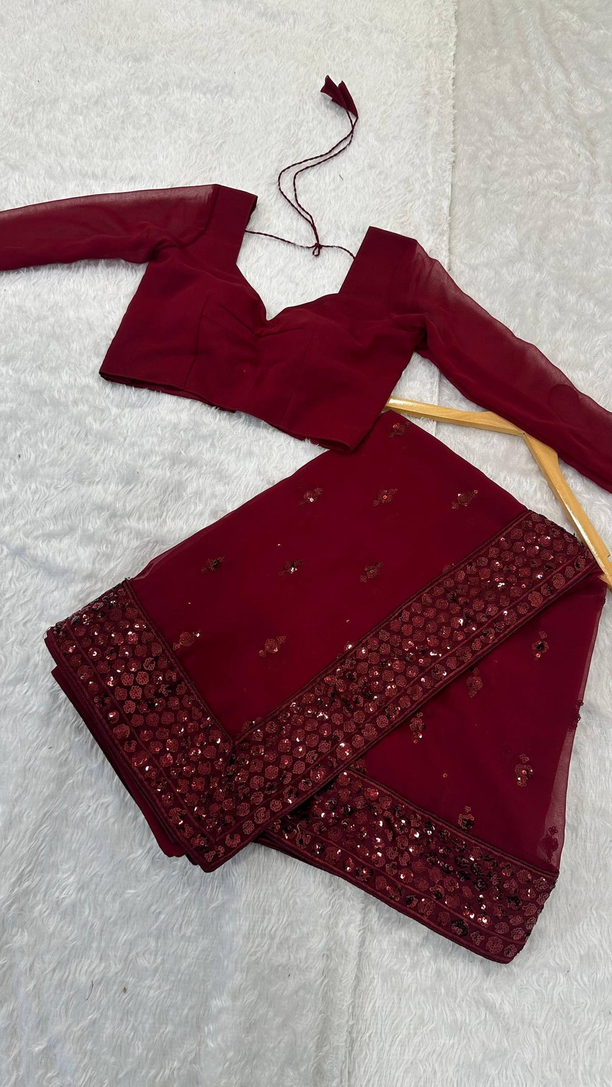 Laksharaa Sarees MAYA — Sequinned Georgette Dinner Saree Burgundy Folded with Blouse