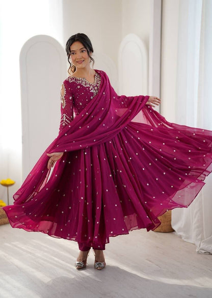 Laksharaa Sarees MAHASI - Georgette Anarkali Magenta Front View Twirling
