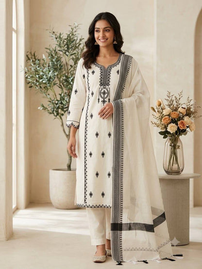 Laksharaa Sarees Festive Kadhi Cotton Kurti Set Off-White