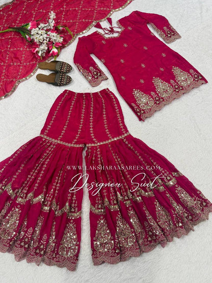 Laksharaa Sarees VERONICA — Shimmer Sharara Suit Fuchsia