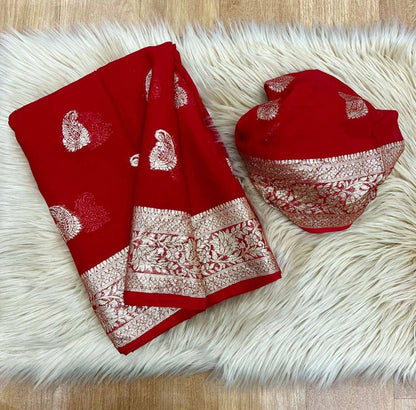 Laksharaa Sarees Viscose Georgette Saree Red
