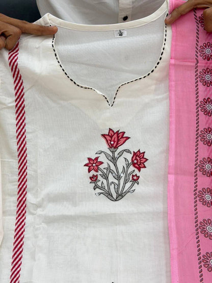 Laksharaa Sarees Summer Special - pink Jaipur Cotton Kurti Set Off-White Neckline and Print Detail