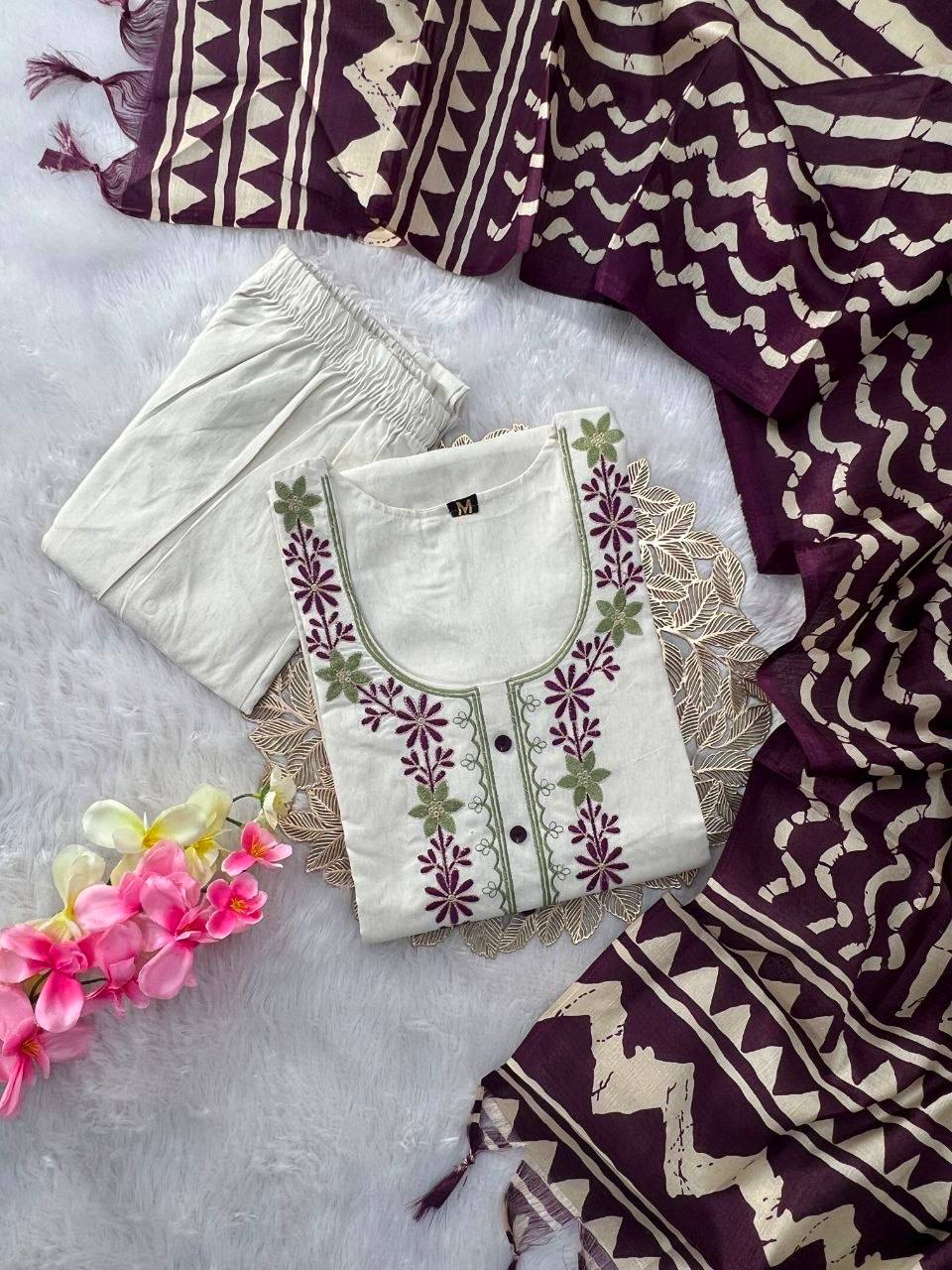 Laksharaa Sarees Kadhi Kurti Set Off-White Folded with Accessories