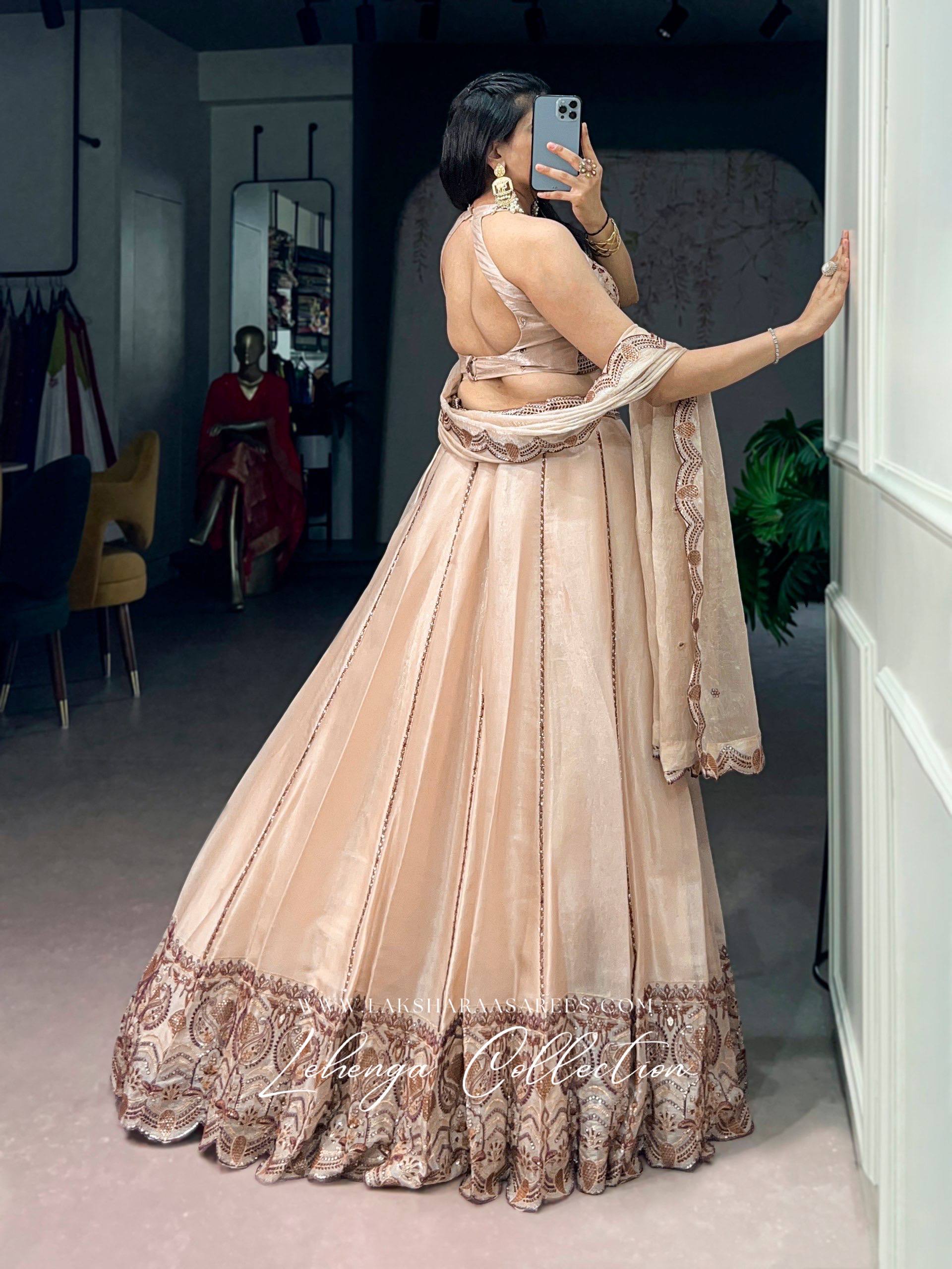 Laksharaa Sarees LEAH — Premium Shimmer Crush Partywear Lehenga Champagne